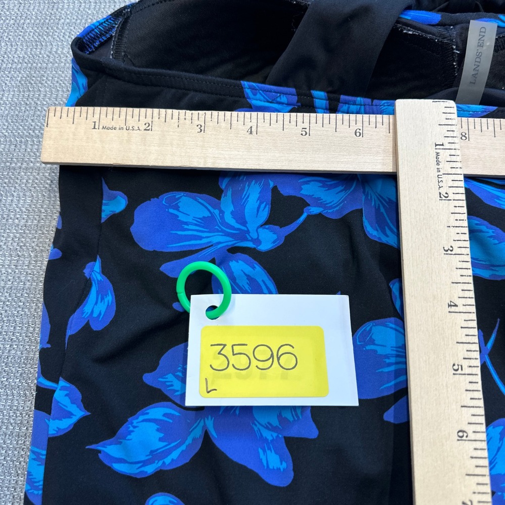 Lands End Tankini Top 8DDD Black Blue Floral Swim Top Built-In Bra Swimsuit‎ - Picture 9 of 9